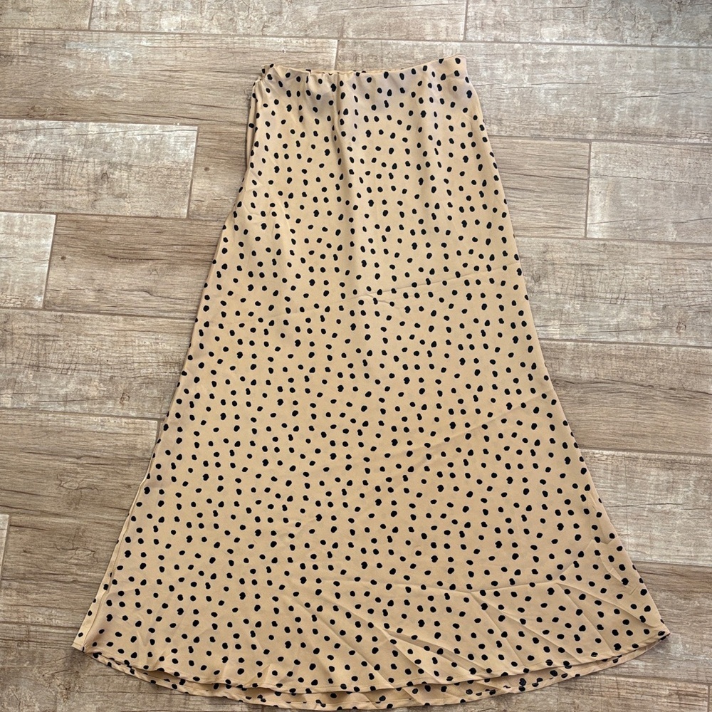 Audrey Polka Dot Tan Long Flowy Skirt